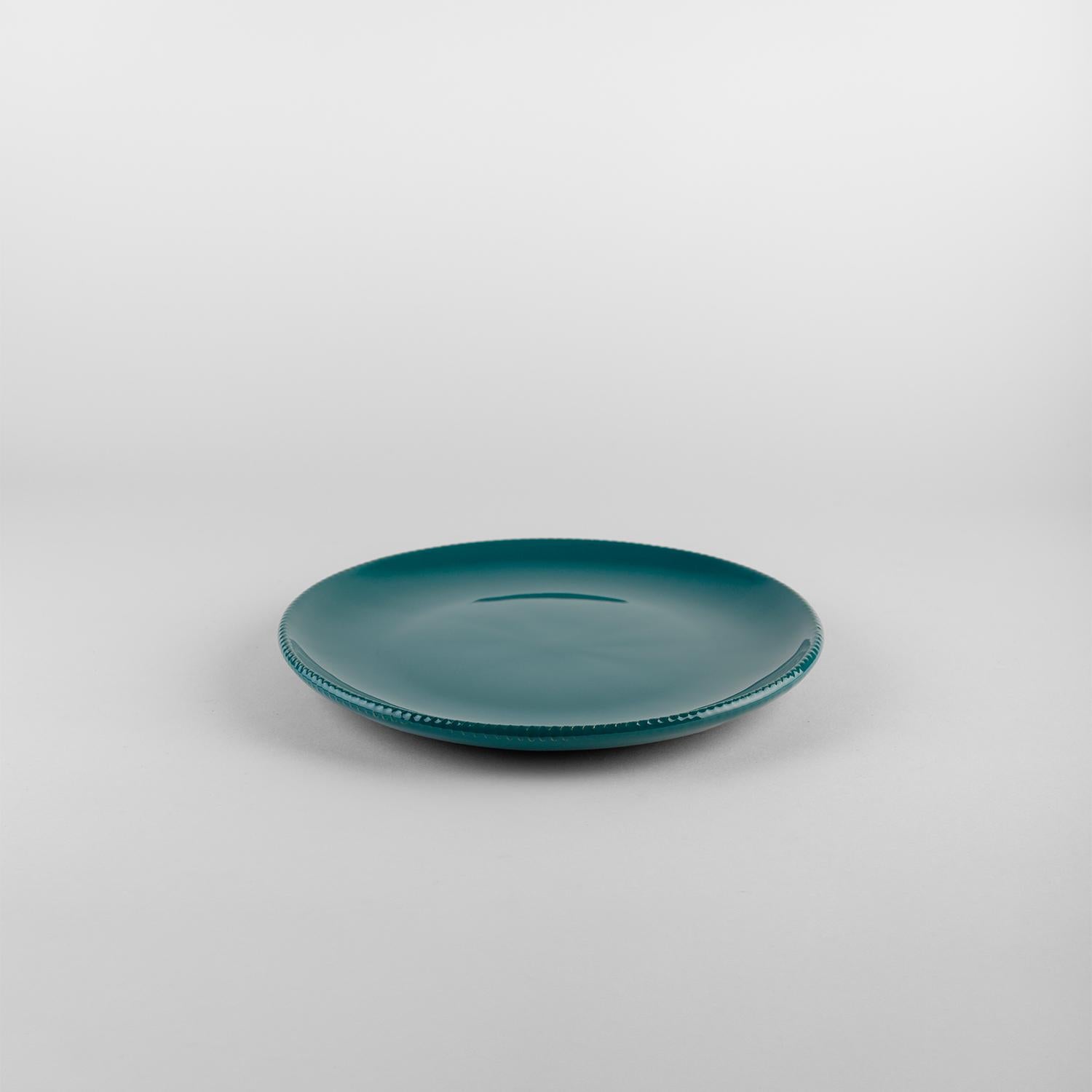 Platos almenados teal: Sopa, soporte, plato auxiliar para 4. Hecho a mano en Italia 2024 Italiano en venta