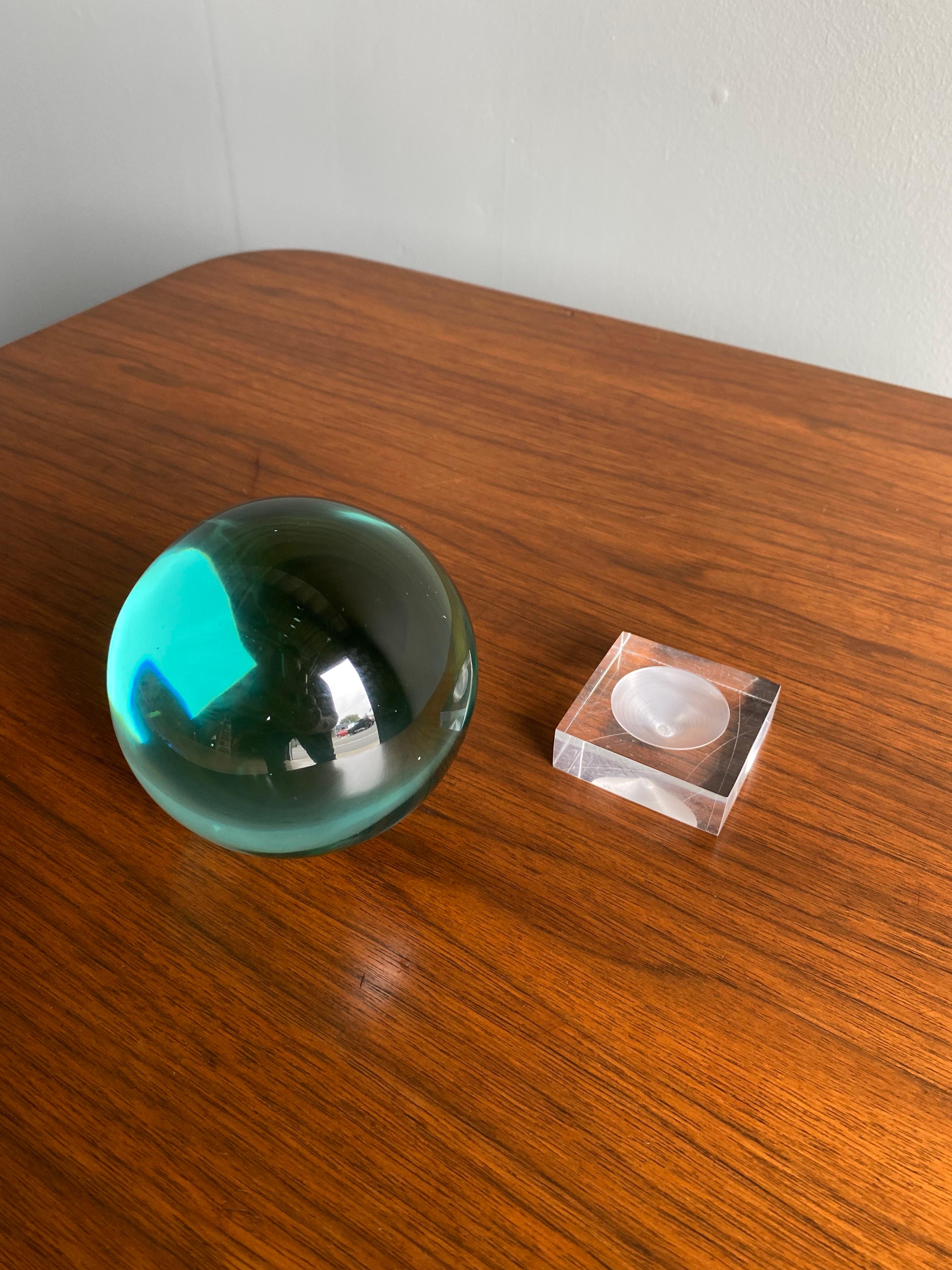 Teal Crystal Ball, circa 1985 In Good Condition In Costa Mesa, CA