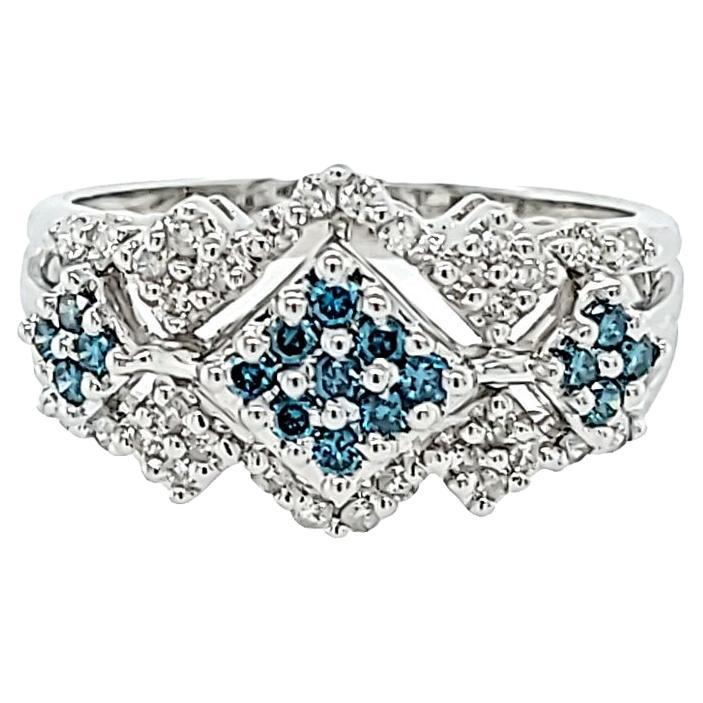 Teal Diamond Cluster Ring For Sale