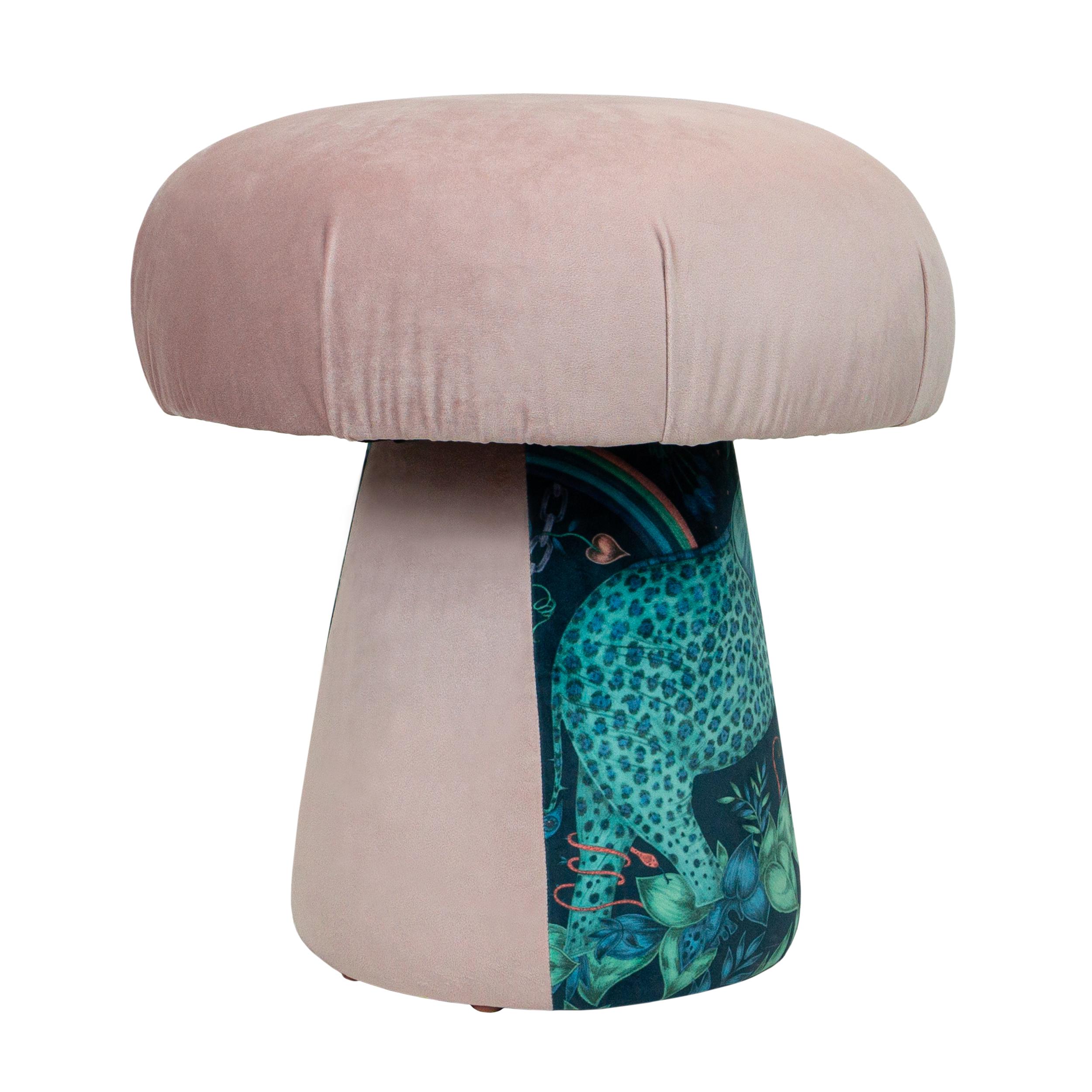 Modern Teal Emma Shipley Velvet Soft Pink Velvet Mushroom Ottoman For Sale