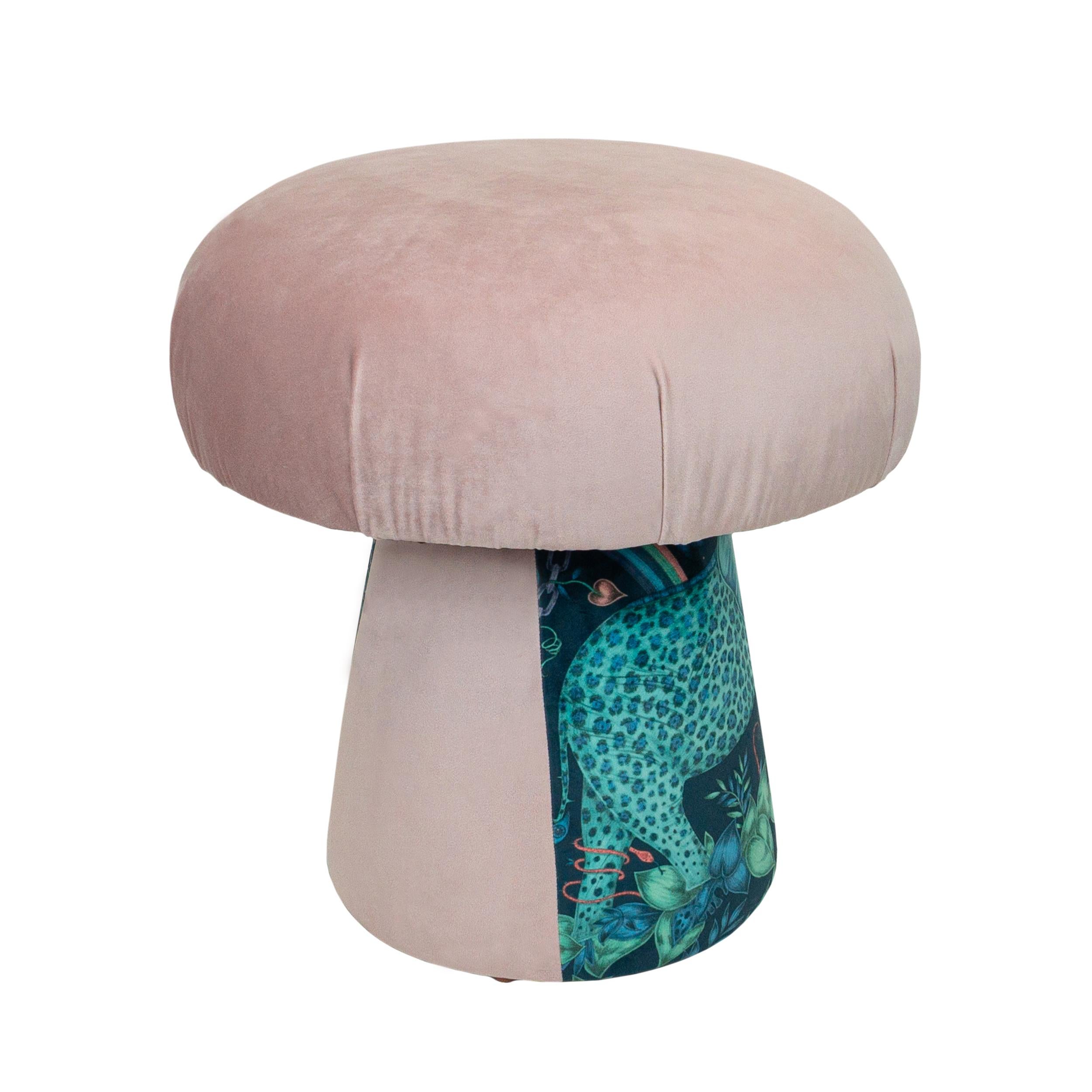 American Teal Emma Shipley Velvet Soft Pink Velvet Mushroom Ottoman For Sale