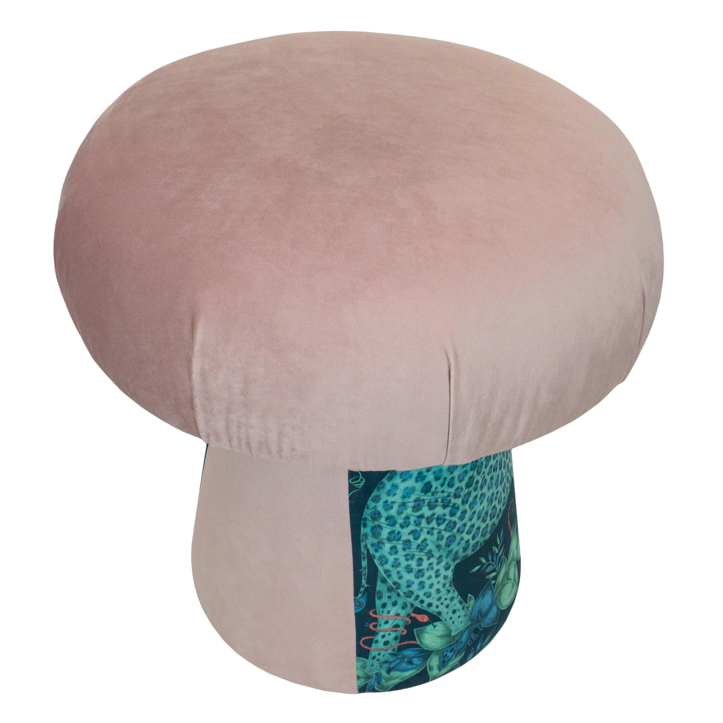 Teal Emma Shipley Velvet Soft Pink Velvet Mushroom Ottoman In New Condition For Sale In Greenwich, CT