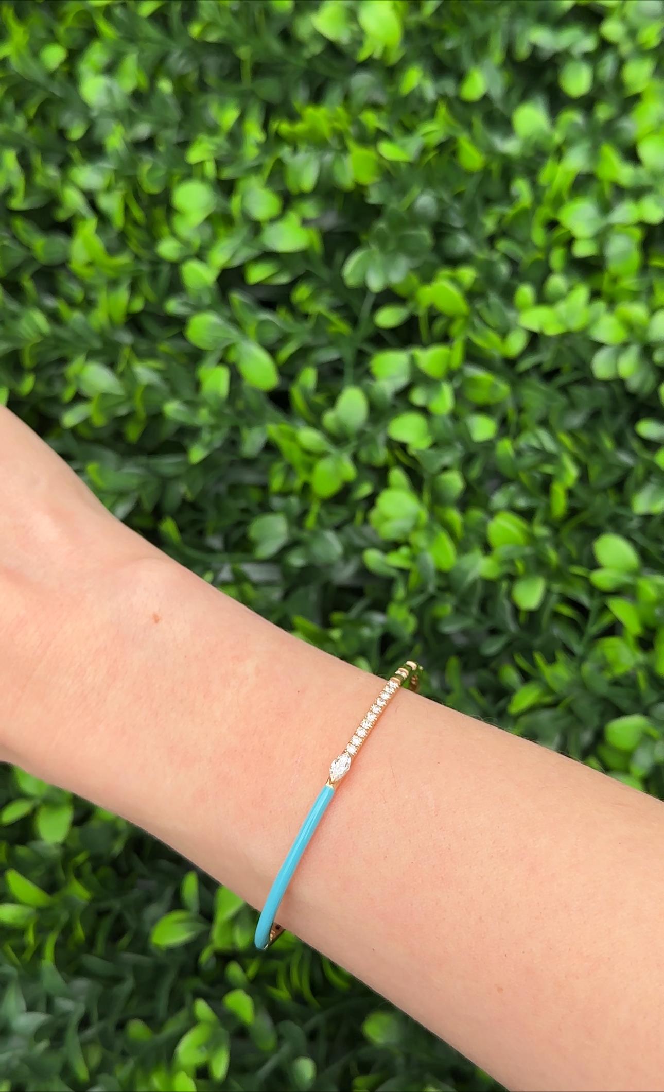 Taglio a goccia Bracciale con smalto verde acqua e diamanti in oro rosa in vendita
