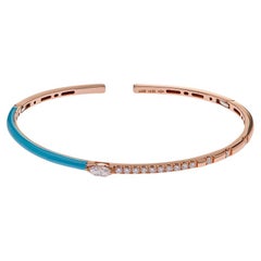 Teal Enamel Rose Gold Diamond Bangle