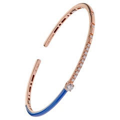 Rose Gold Blue Enamel Diamond Cuff Bangle