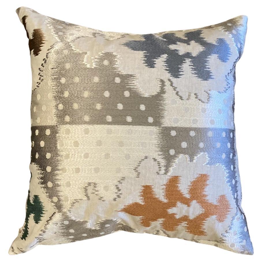 Teal " Flash" Pillow with Orange and Medium Sky Blue and Silver For Sale