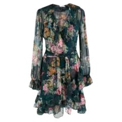 Teal Floral Chiffon Wrap Dress with Slip