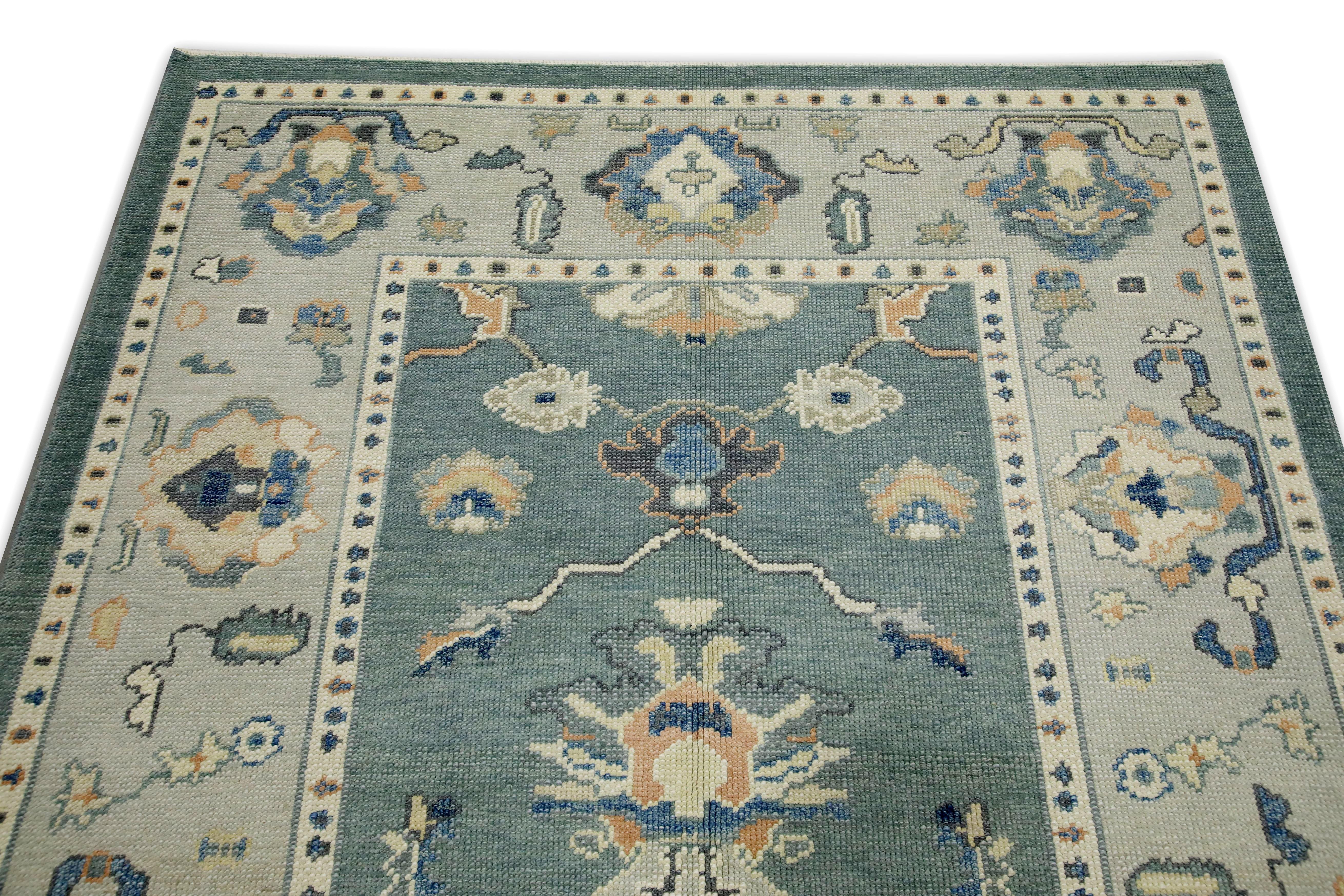 Teal Floral Design handgewebte Wolle Türkisch Oushak Teppich 5'3