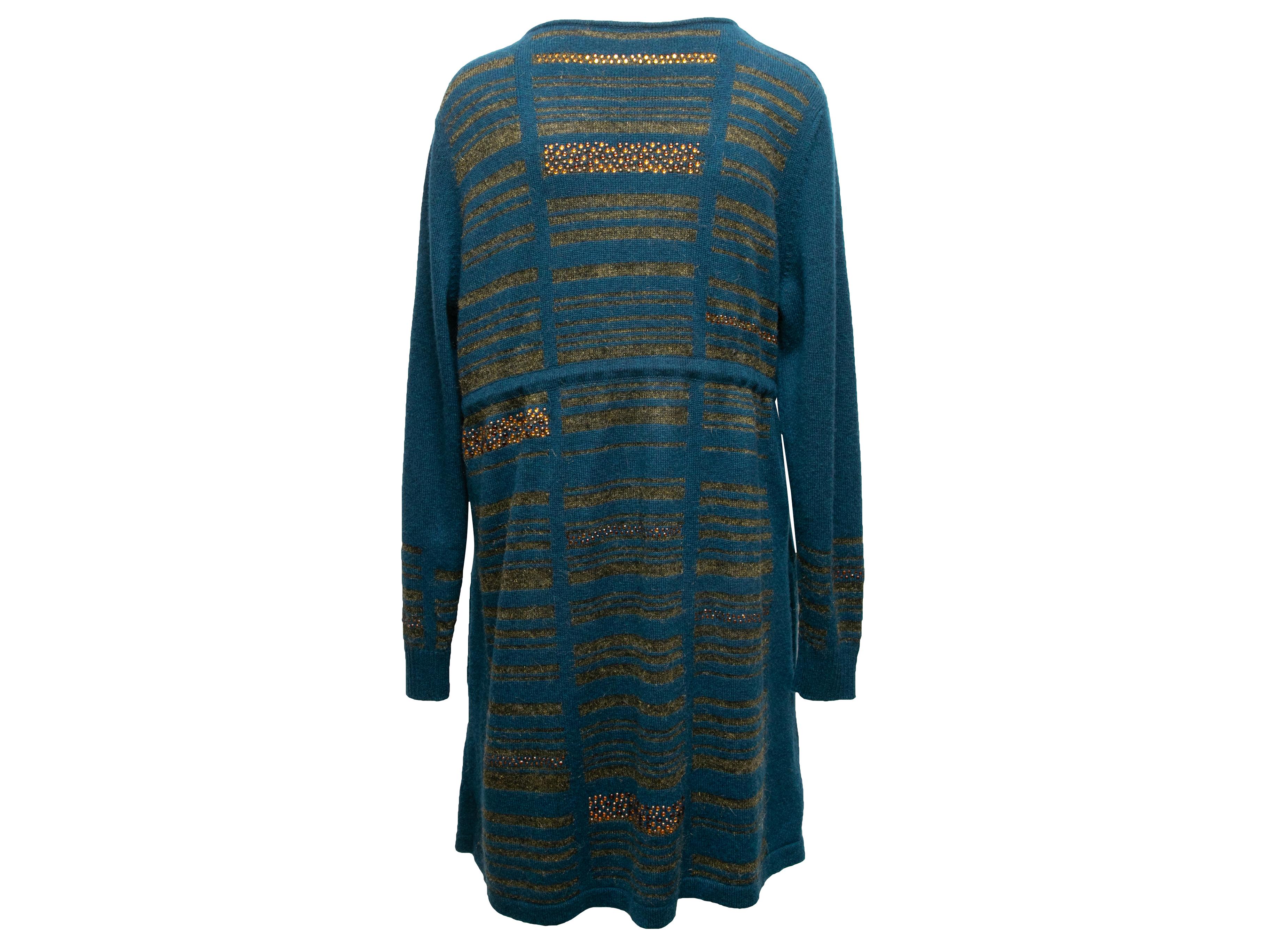 Black Teal & Gold Chanel Cashmere Knit Sweater Dress Size FR 46 For Sale