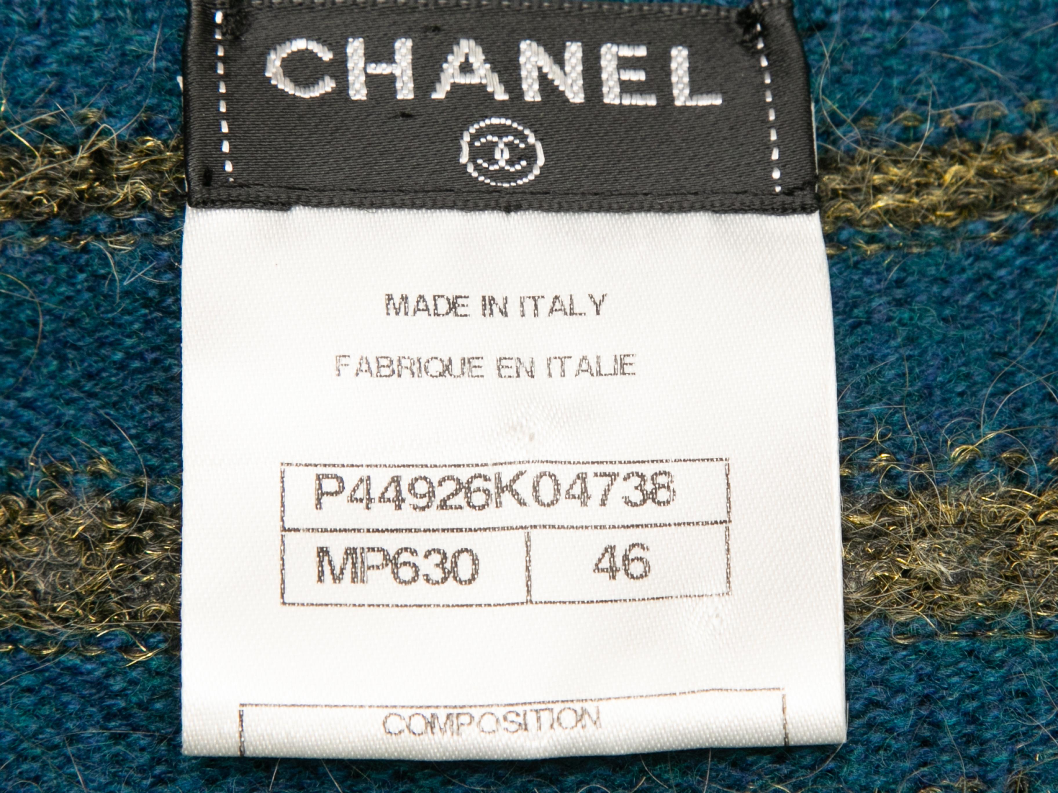Women's Teal & Gold Chanel Cashmere Knit Sweater Dress Size FR 46 For Sale
