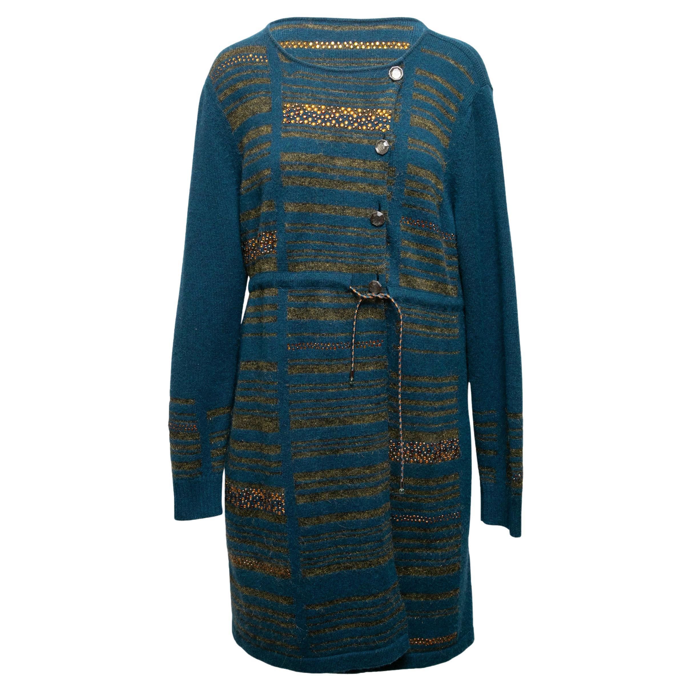 Teal & Gold Chanel Cashmere Knit Sweater Dress Size FR 46 For Sale