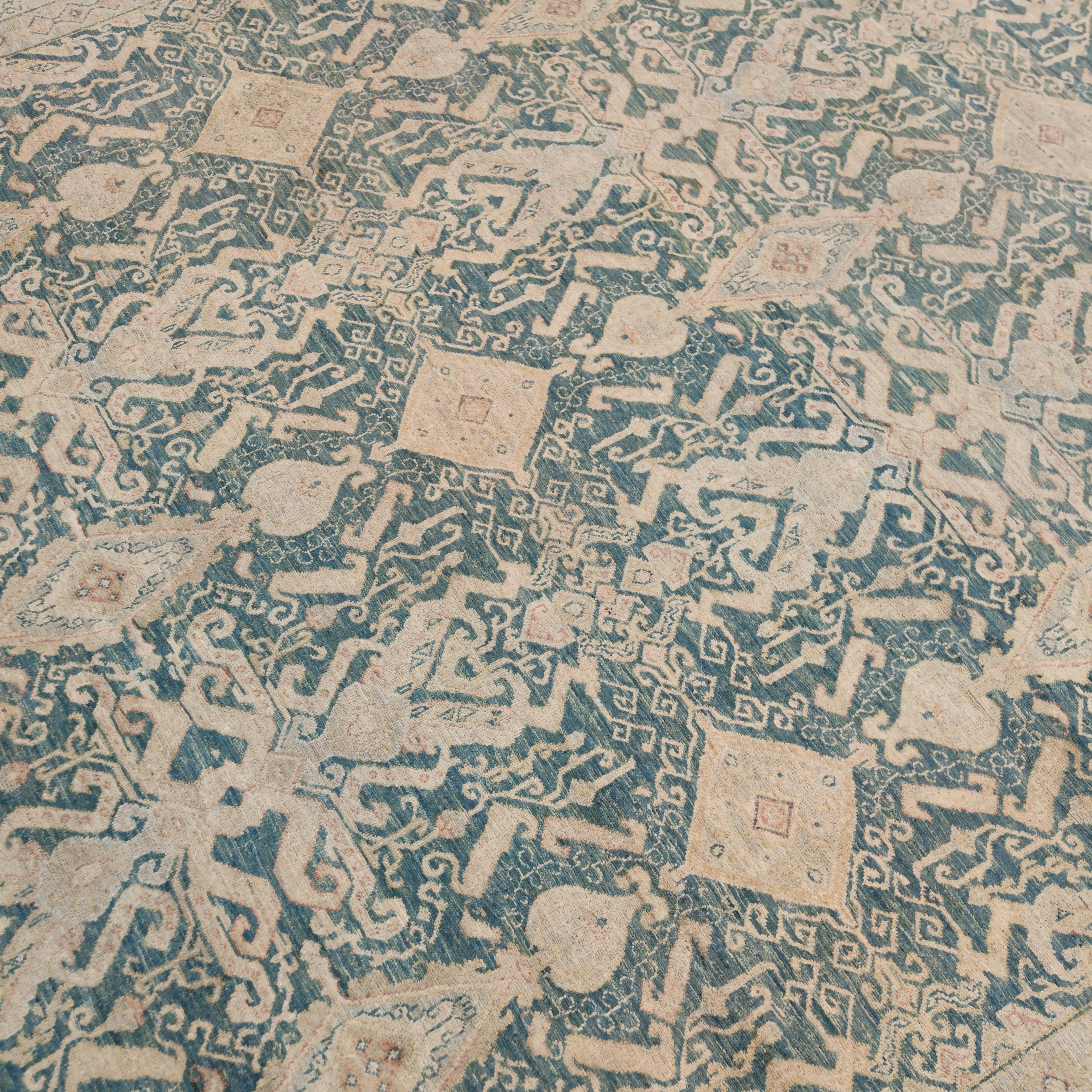 Afghan Teal Green Botanical Design Lucca Rug by Alberto Levi Gallery For Sale