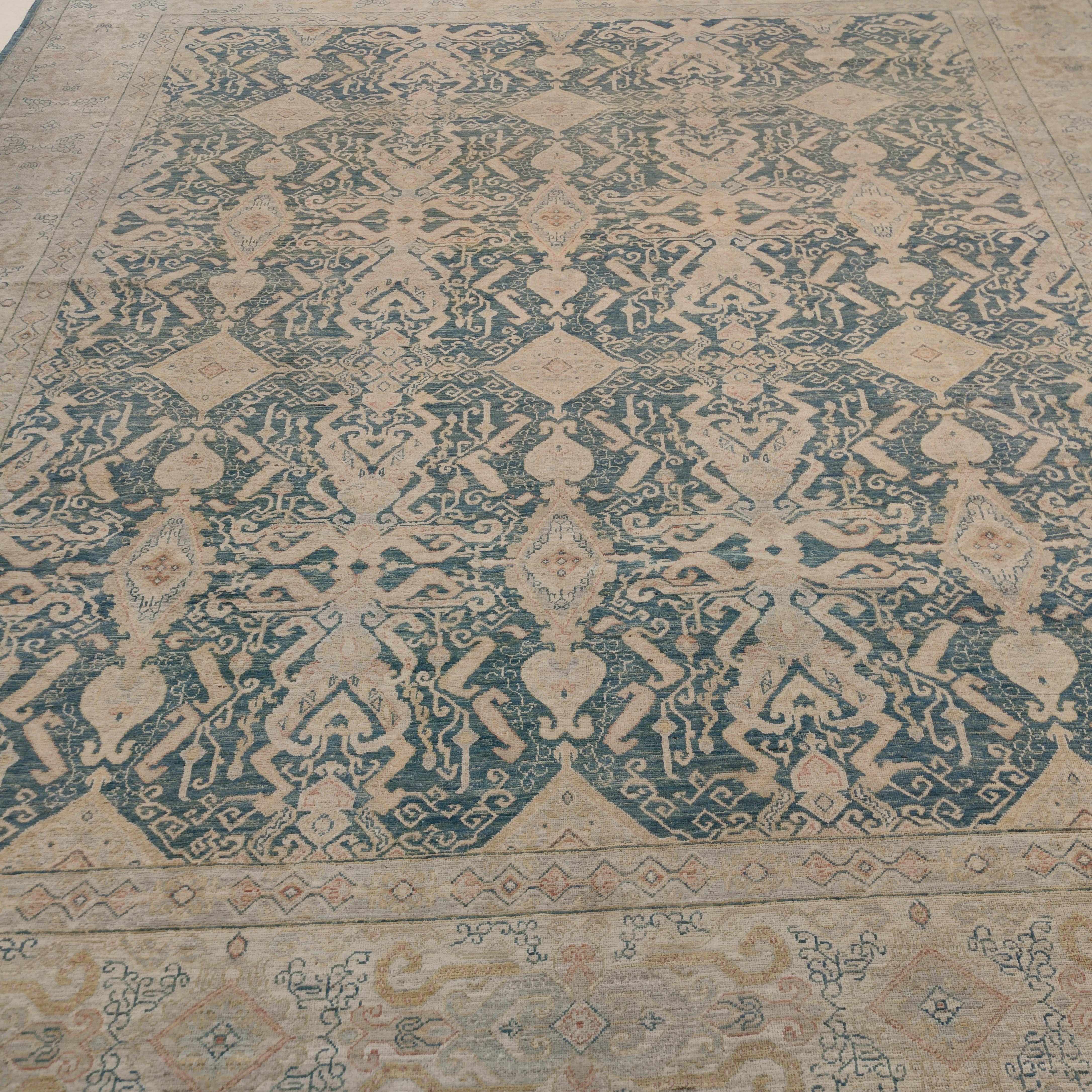 Annodato a mano Tappeto Lucca Greene & Greene Greene Botanical Design di Alberto Levi Gallery in vendita