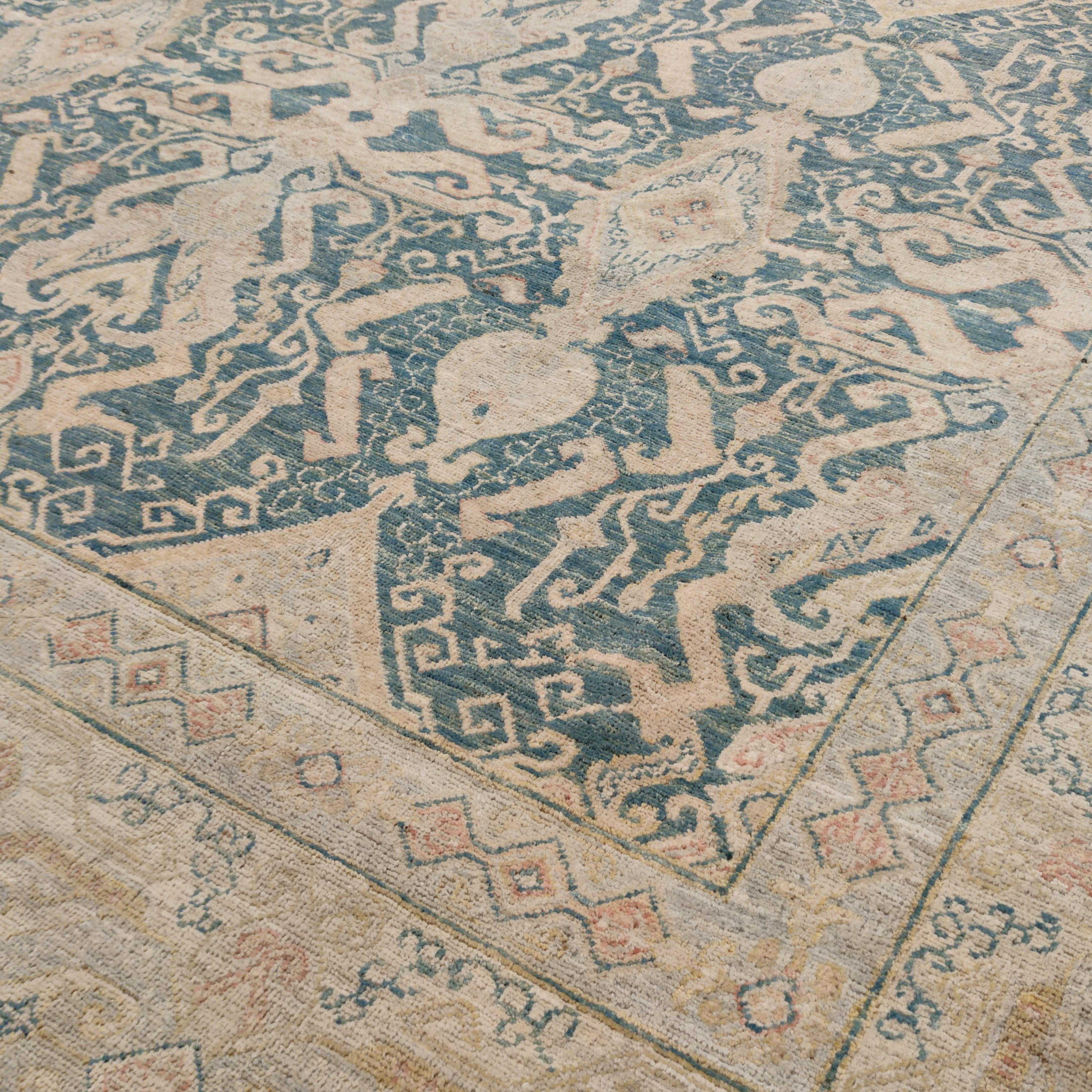 Teal Green Botanical Design Lucca Rug by Alberto Levi Gallery In New Condition For Sale In Milan, IT