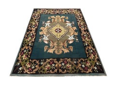 Teal Green Kilim Rug Handwoven Oriental Carpet Moldavian Area Rug