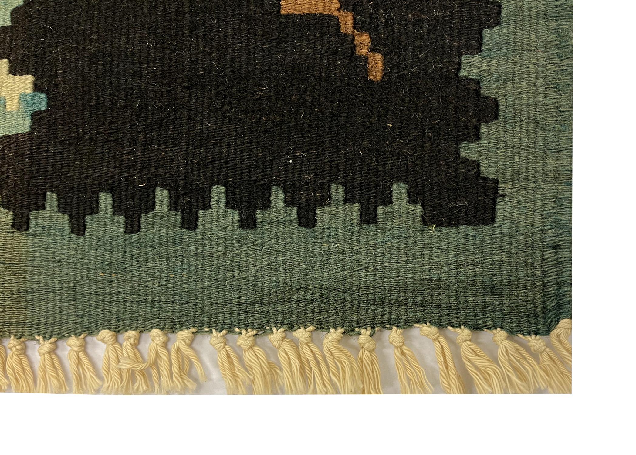 Moldovan Teal Green Kilim Rug Handwoven Oriental Carpet Moldavian Area Rug For Sale