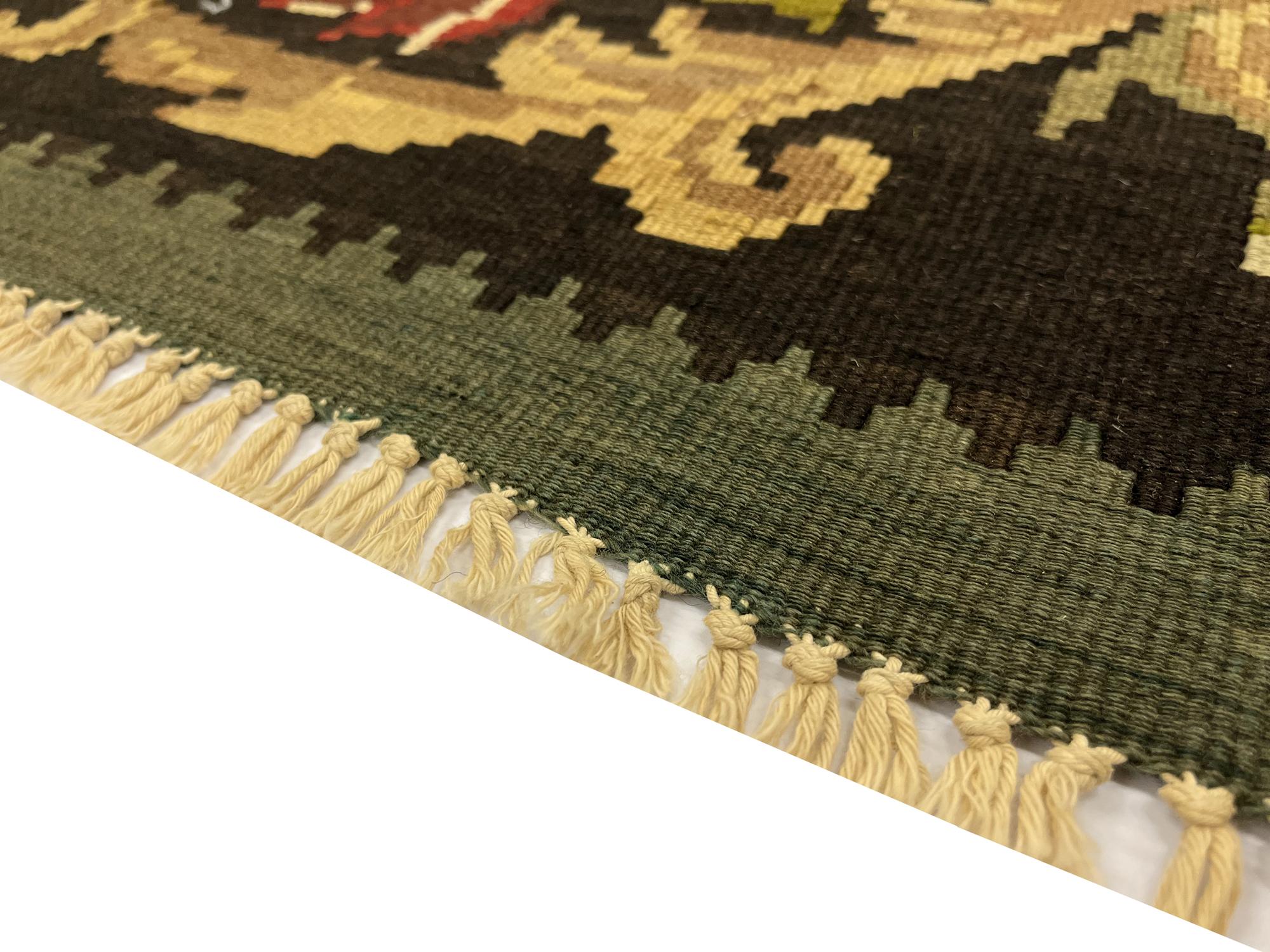 Hand-Knotted Teal Green Kilim Rug Handwoven Oriental Carpet Moldavian Area Rug For Sale