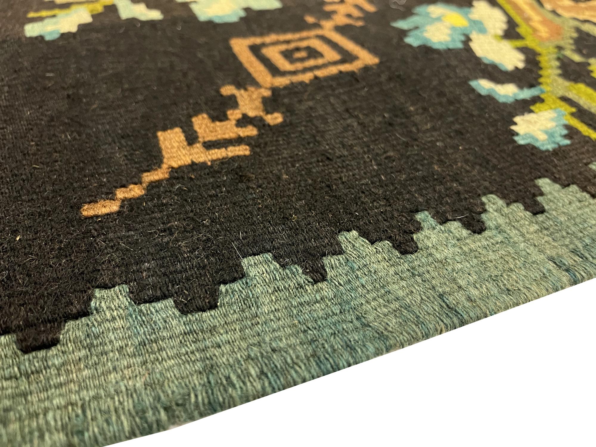Teal Green Kilim Rug Handwoven Oriental Carpet Moldavian Area Rug In Excellent Condition For Sale In Hampshire, GB