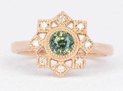 Teal Green Montana Sapphire with Diamond Halo 14k Rose Gold Engagement Ring