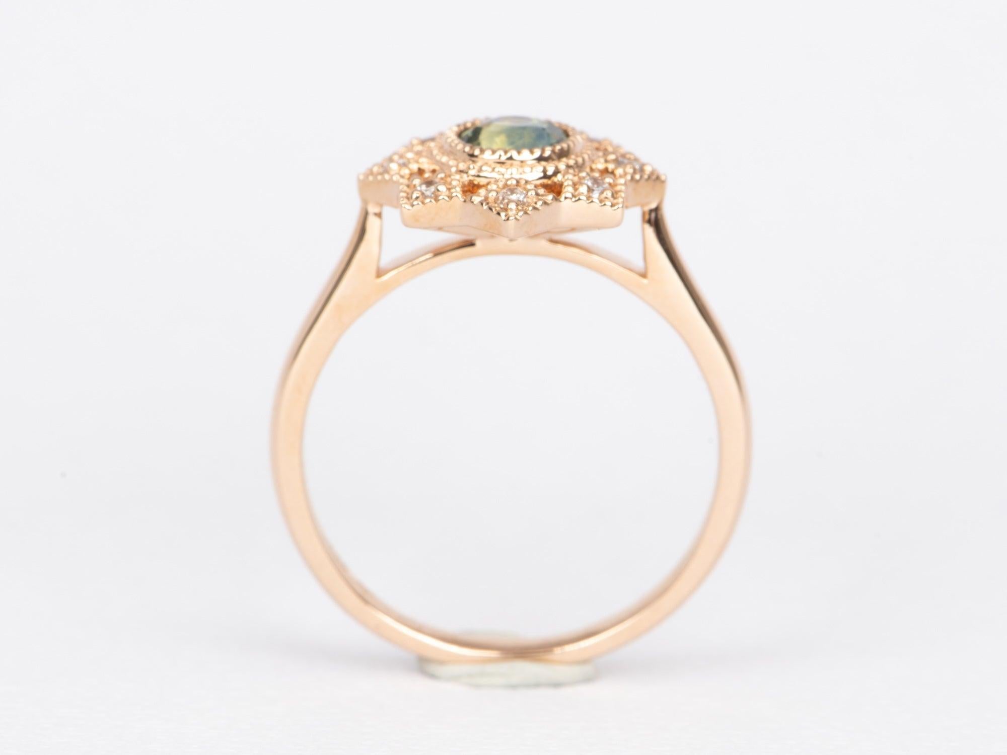 Bague de fiançailles en or rose 14 carats avec saphir du Montana vert sarcelle et halo de diamants Neuf - En vente à Osprey, FL