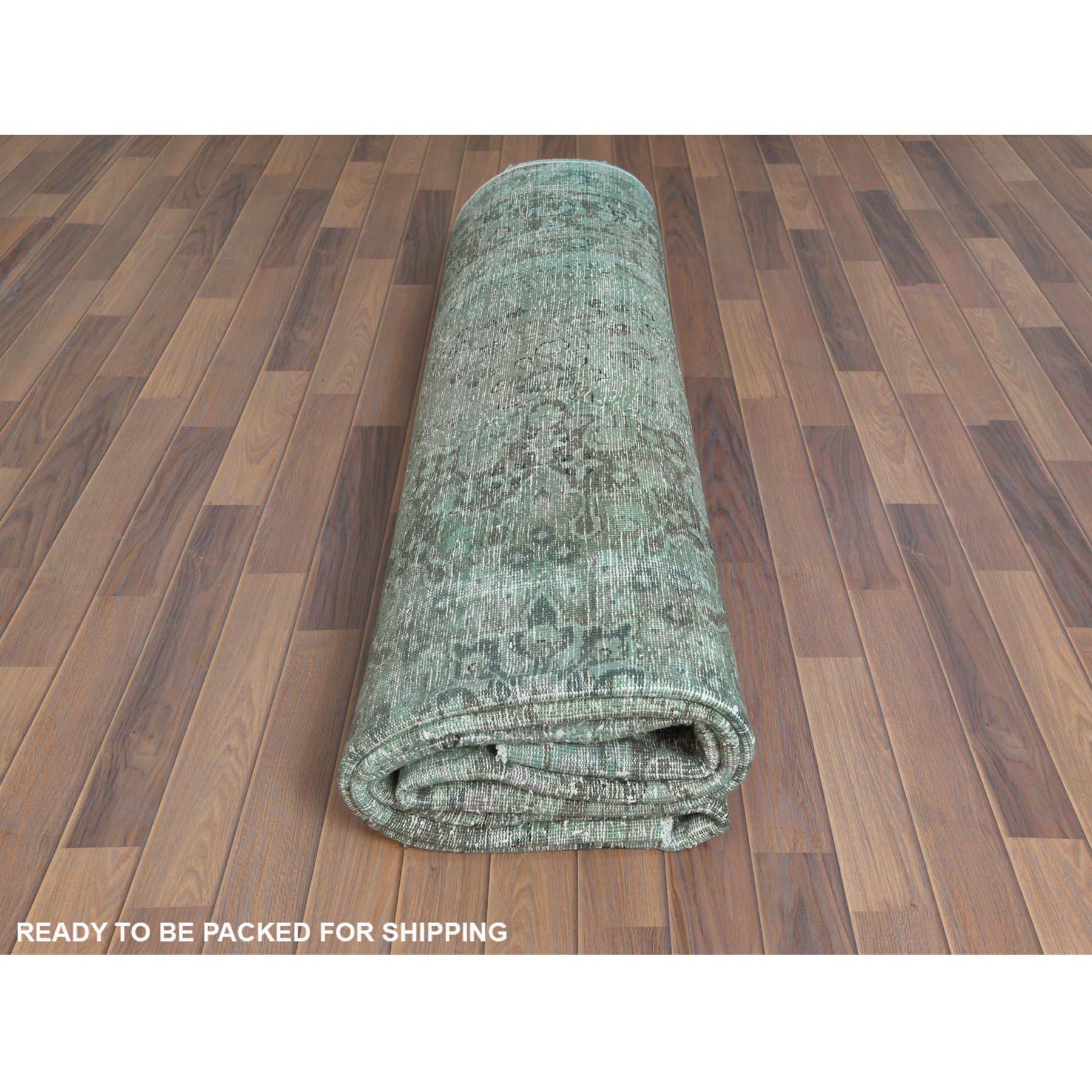 Teal Green Vintage Overdyed Persian Tabriz Distressed Worn Wool Hand Knotted Rug 5
