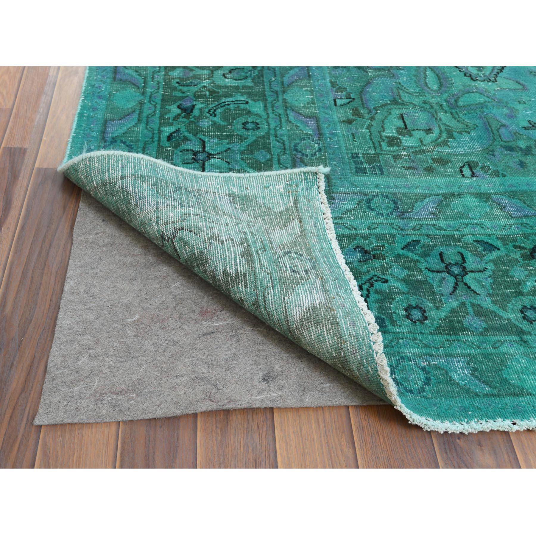 Mid-20th Century Teal Green Vintage Overdyed Persian Tabriz Distressed Worn Wool Hand Knotted Rug
