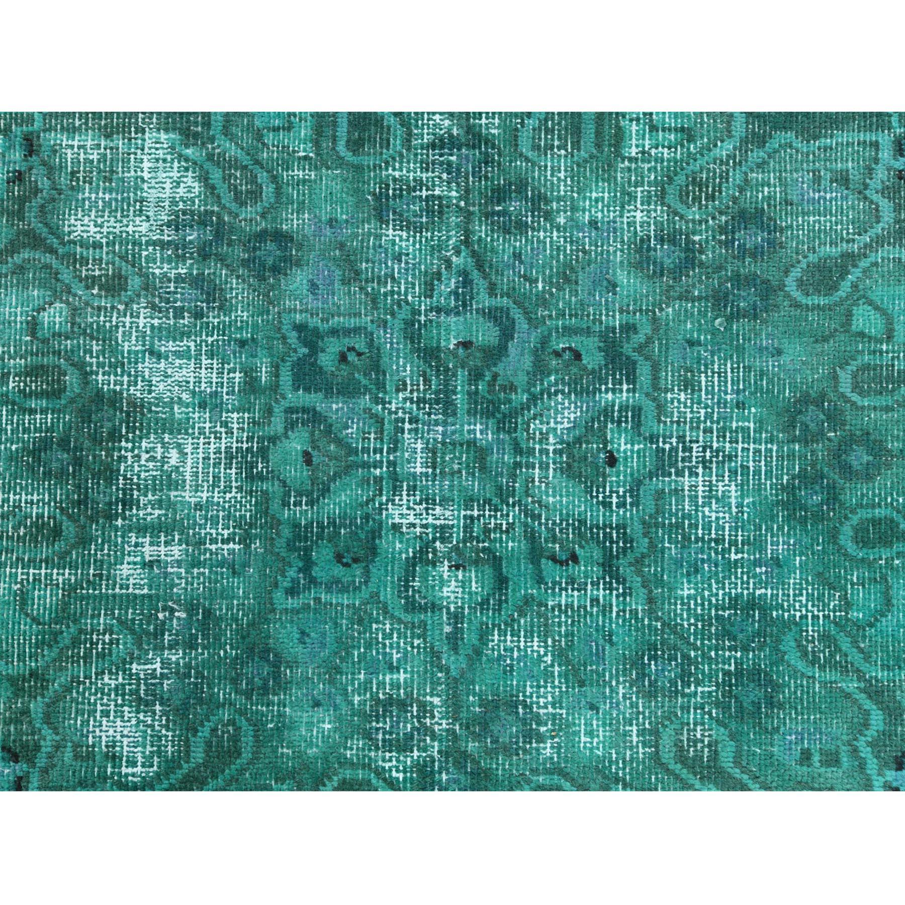 Teal Green Vintage Overdyed Persian Tabriz Distressed Worn Wool Hand Knotted Rug 4