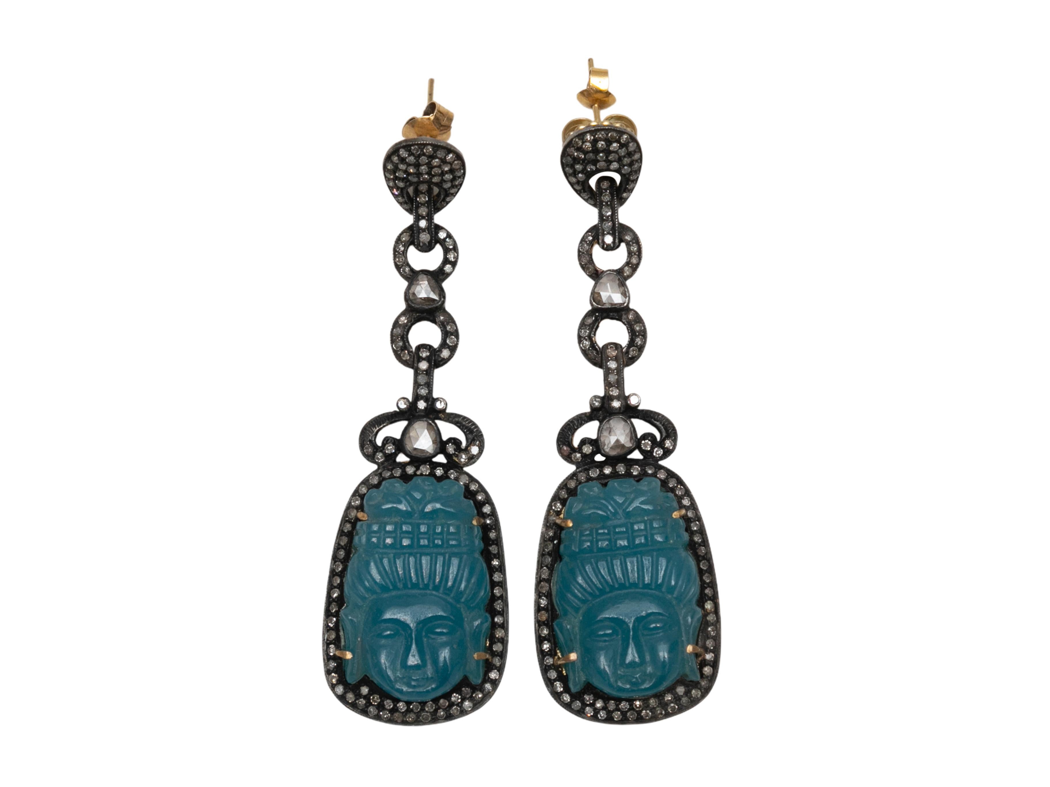 Pendientes de Jade Teal y Diamantes Bavna Tallados con Perforación Corte redondo en venta