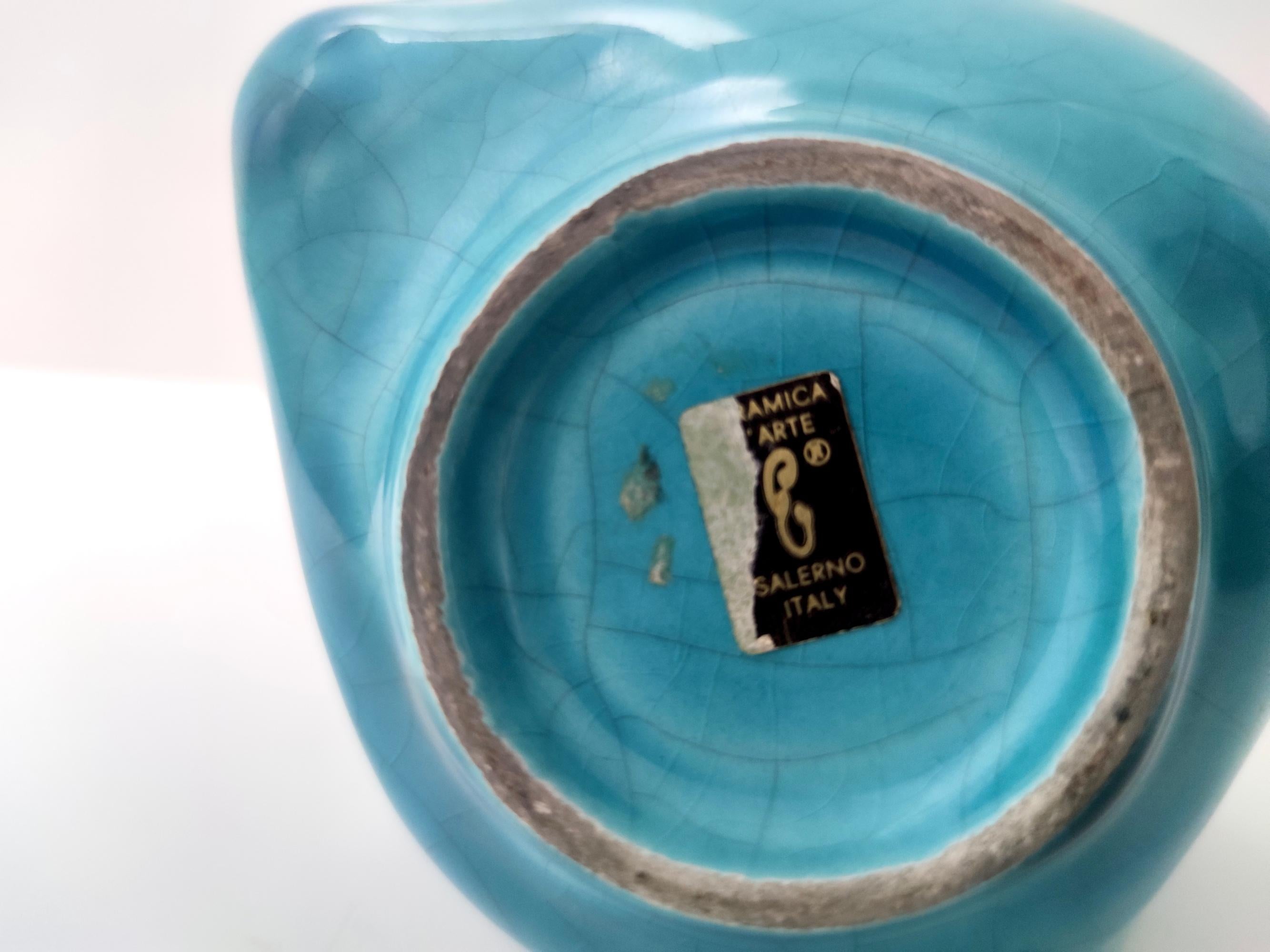 Teal-Lackierte Tulpenvase aus Keramik von Giacomo Onestini für Ernestine Salerno im Angebot 9