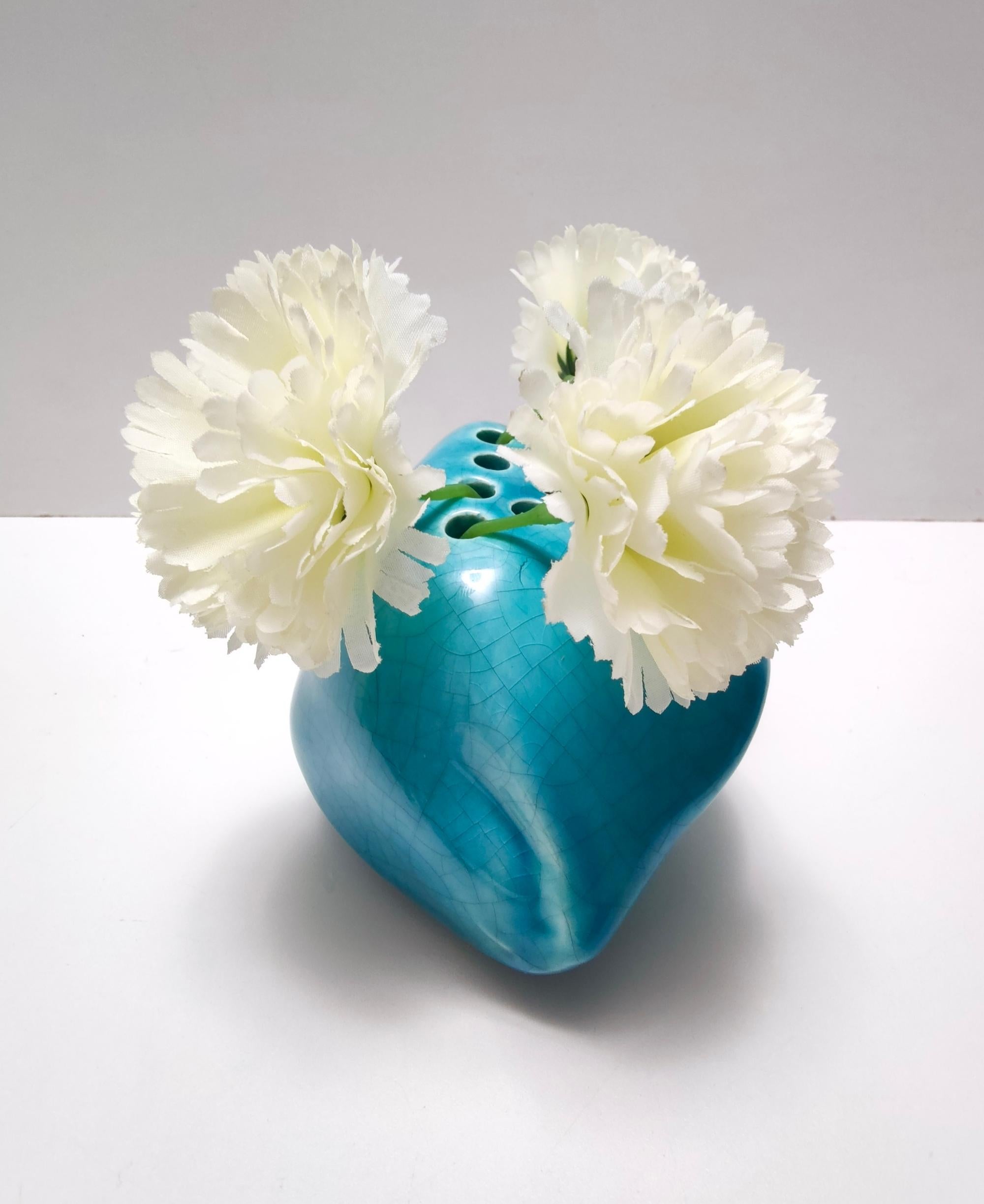 Mid-Century Modern Teal Lacquered Ceramic Tulip Vase by Giacomo Onestini for Ernestine Salerno For Sale