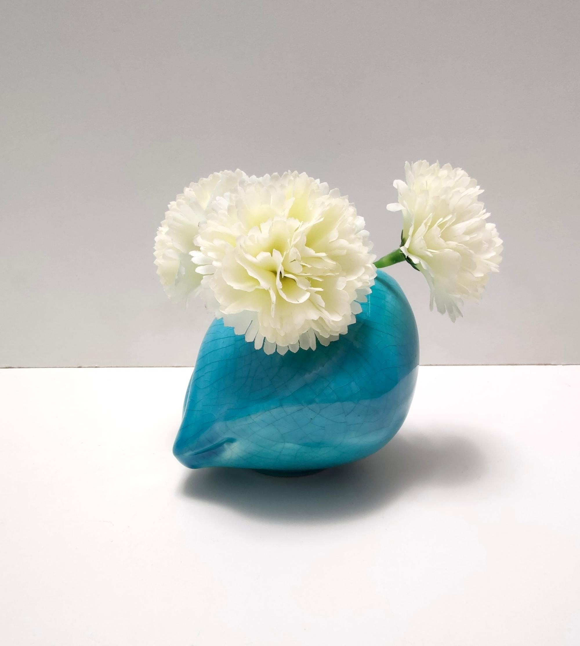 Italian Teal Lacquered Ceramic Tulip Vase by Giacomo Onestini for Ernestine Salerno For Sale