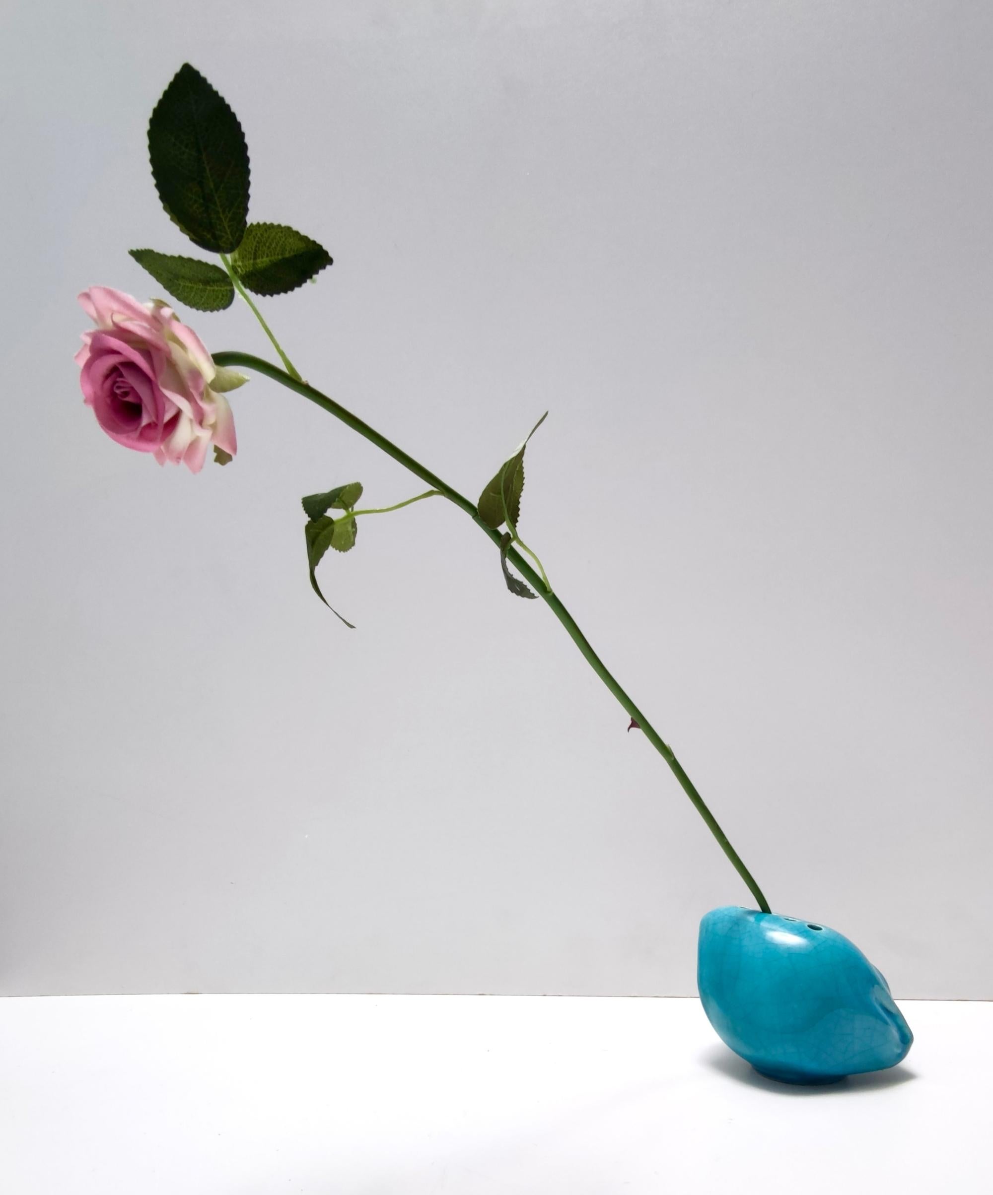 Mid-20th Century Teal Lacquered Ceramic Tulip Vase by Giacomo Onestini for Ernestine Salerno For Sale