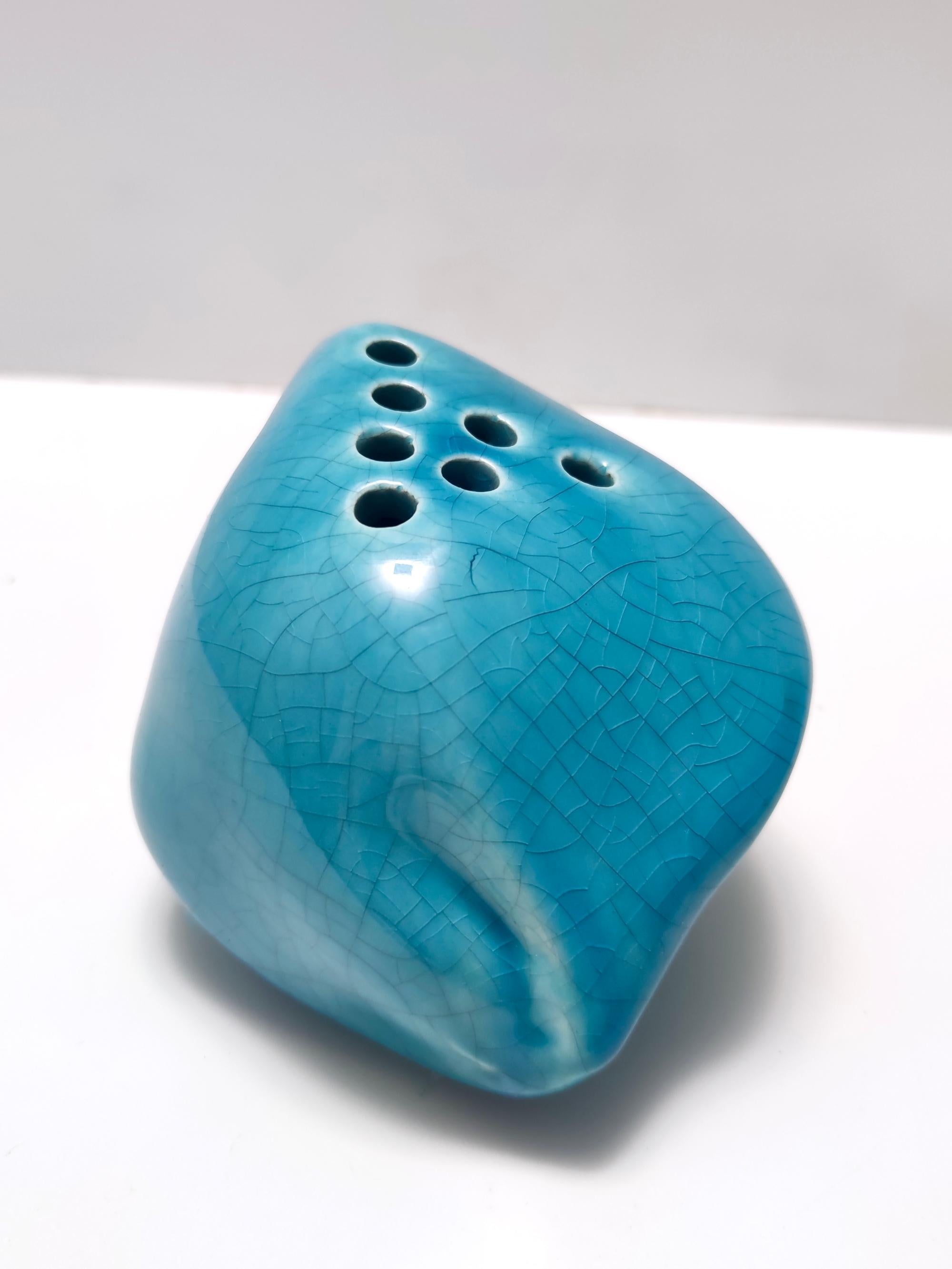 Teal Lacquered Ceramic Tulip Vase by Giacomo Onestini for Ernestine Salerno For Sale 2