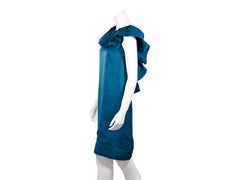 Teal Lanvin Ruffle-Trimmed Silk Shift Dress