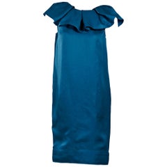 Teal Lanvin Ruffle-Trimmed Silk Shift Dress