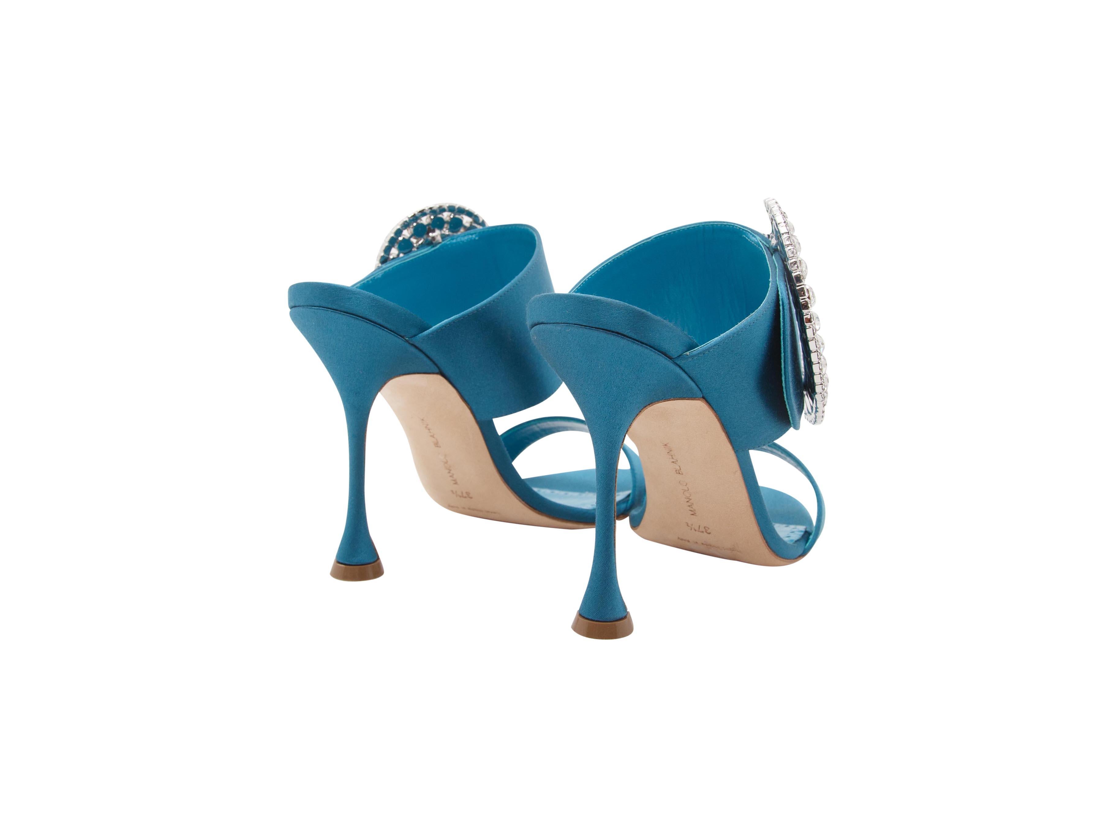 Women's Teal Manolo Blahnik Fibiona Embellished Satin Mule Sandals