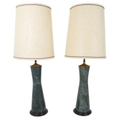 Teal Marble Table Lamps, Mid-Century Modern Style, Brass Trim, 1970s