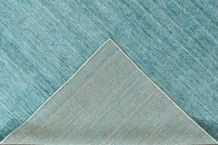 Teal Modern Handmade Bamboo and Silk Boho Rug, India, 9' x 12'