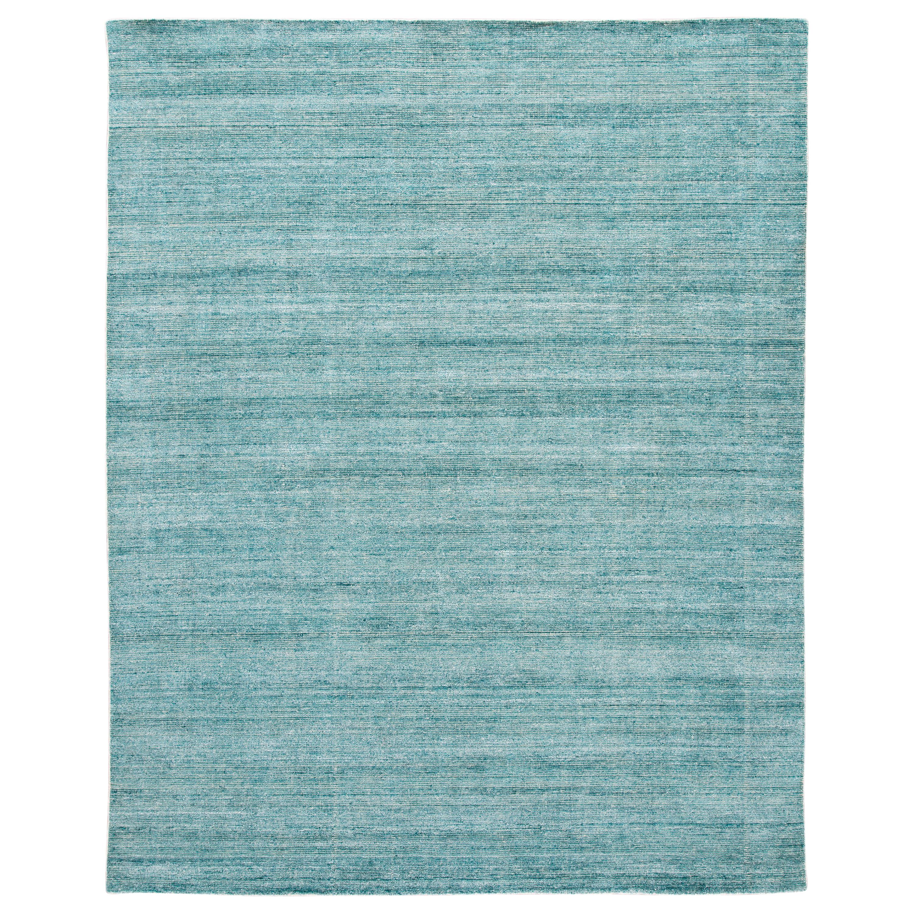 Apadana Teal Modern Bamboo/Silk Boho Handmade Rug For Sale