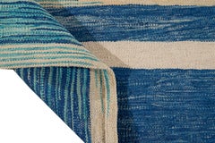 Tapis expressionniste moderne sarcelle à tissage plat en laine fait à la main
