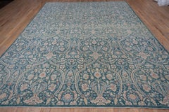 Teal Modern Victorian Afghan Carpet, Floral Field