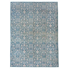 Teal Modern Victorian Afghan Carpet, Floral Field