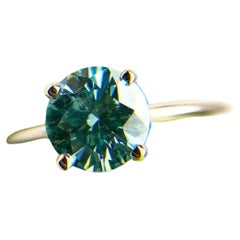 Teal moissanite solitaire 18KT yellow gold engagement ring Aqua color Turquoise