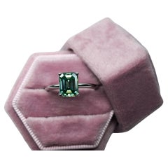 Teal Moissanite anillo solitario Anillo de compromiso de oro de 14 KT
