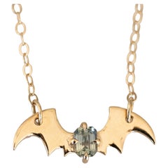 Teal Montana Sapphire Emerald Cut Bat Morticia Necklace