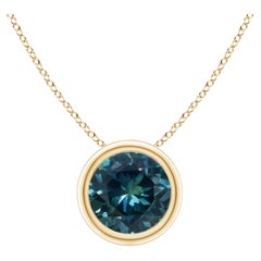 Teal Montana Sapphire Solitaire Pendant in 14K Solid Gold, 1ct Bezel-Set Round