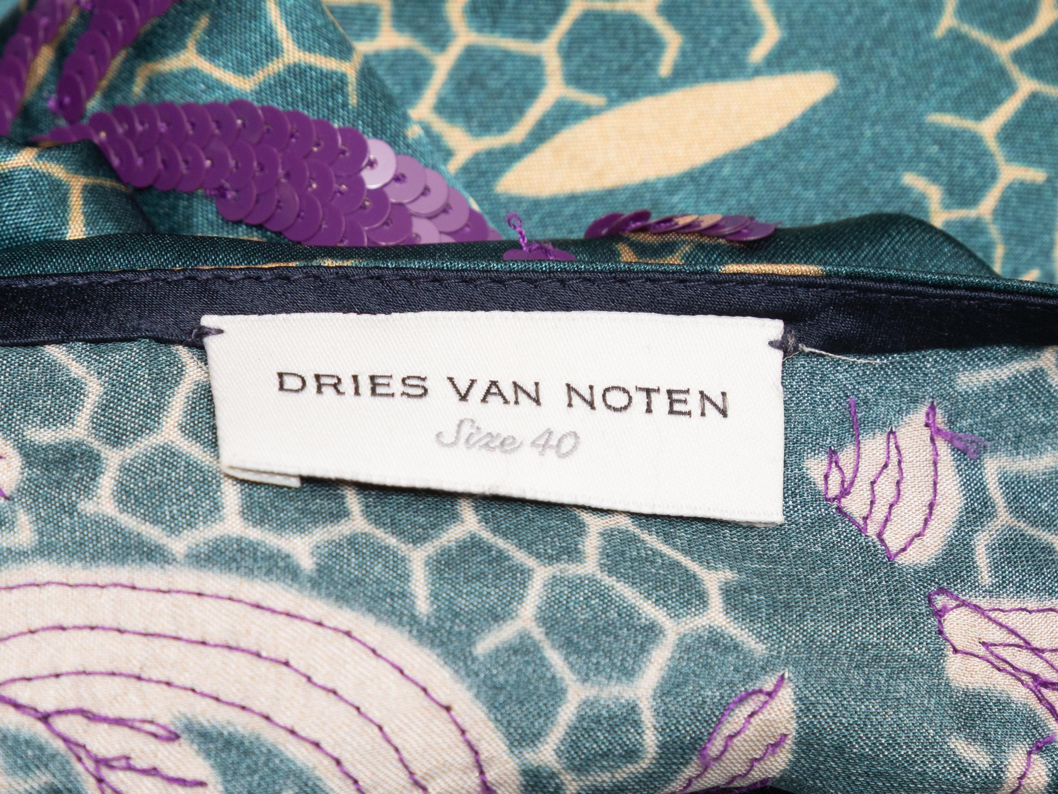 Women's Teal & Multicolor Dries Van Noten Embellished Printed Dress Size EU 40 For Sale