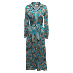 Teal & Multicolor Gucci Metallic Geometric Patterned Maxi Dress Size US S