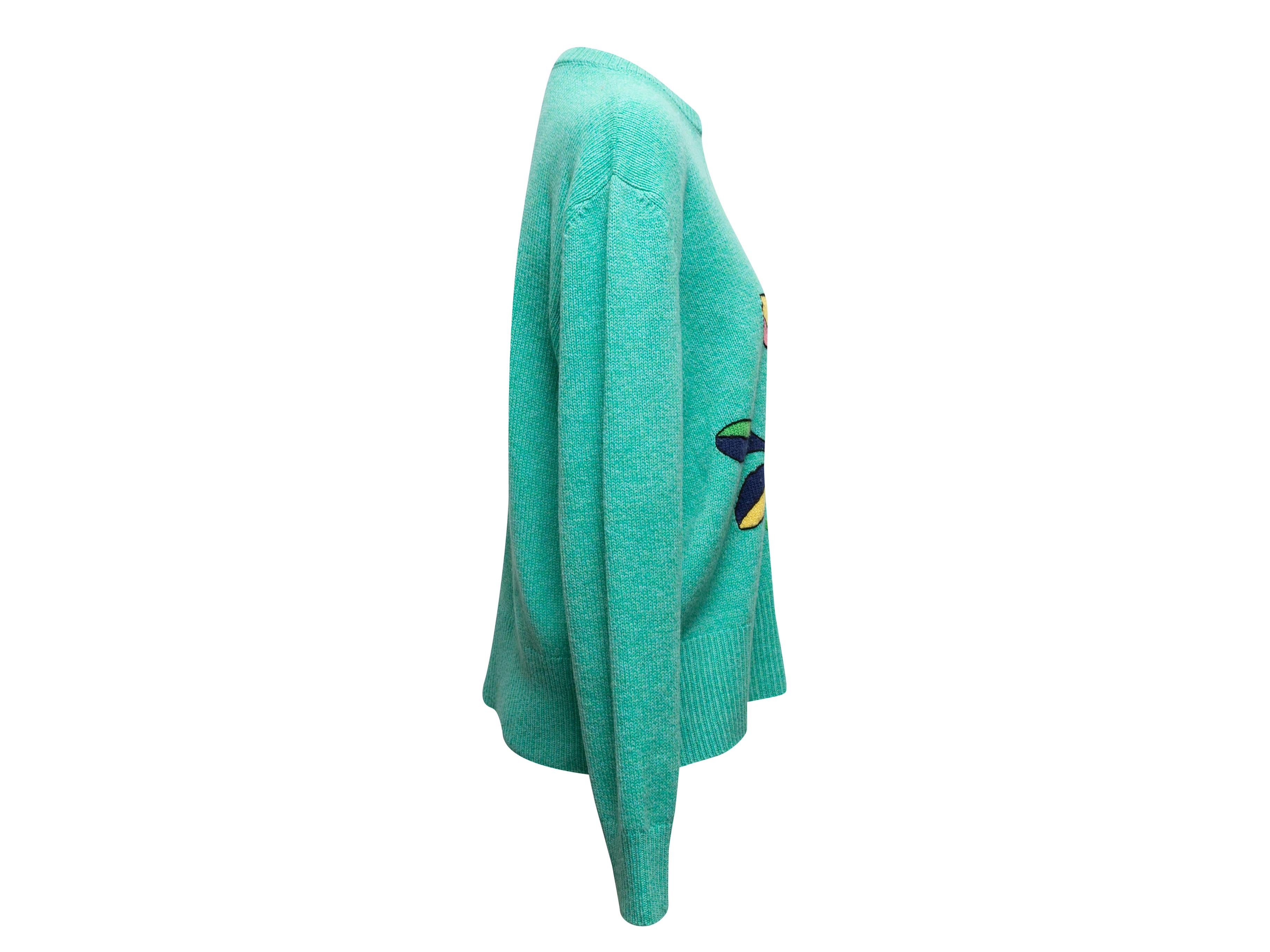 Teal & Multicolor Gucci Wool Deer Motif Sweater Size US L In Good Condition In New York, NY