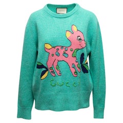 Teal & Multicolor Gucci Wool Deer Motif Sweater Size US L